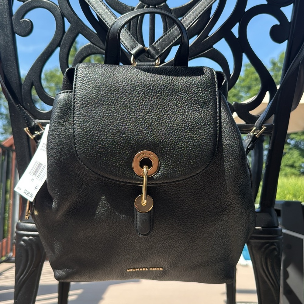 Michael Kors Raven Black Pebbled Leather Backpack - Picture 6 of 7